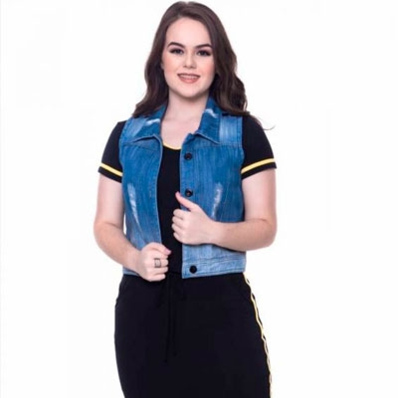 Colete de Jeans Feminino Jandira - Colete Jeans Feminino Plus Size