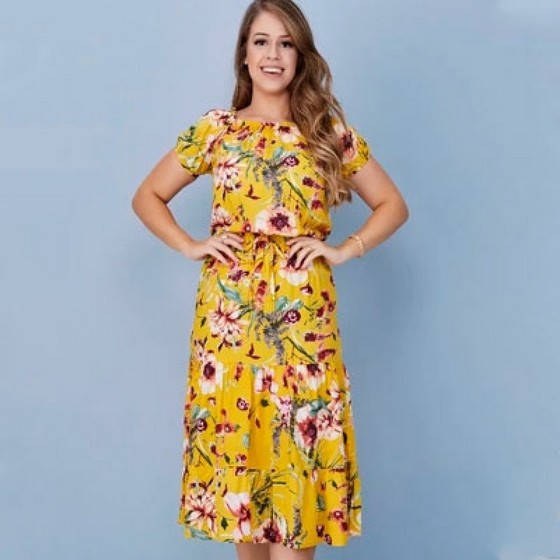 Distribuição de Vestido Midi Rodado Estampado Jardim Japão - Vestido Midi Rodado Floral