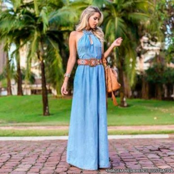 Fornecedor de Vestido Jeans Claro Longo Zona Sul - Vestido Longo Jeans com Fenda