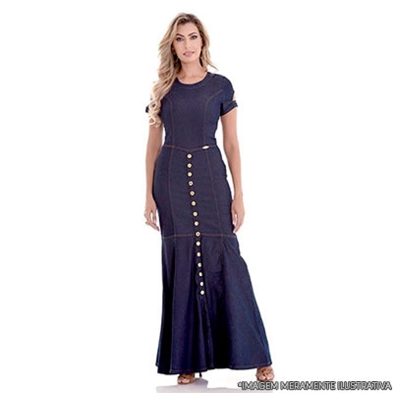 Fornecedor de Vestido Longo de Jeans Região Central - Vestido Jeans Longo de Moda Evangélica